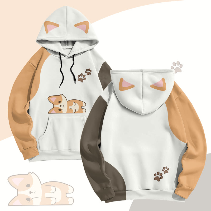 MODAKAWA Farben Block Pullover Hoodie mit Fuchs-Print und Allover-Grafik. - image 1