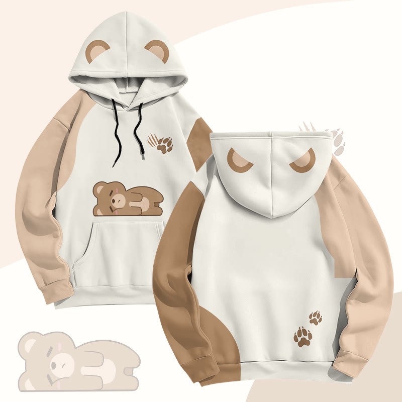 MODAKAWA Farben Block Bear Lying Flat Graphic All Over Print Pullover Hoodie - image 1