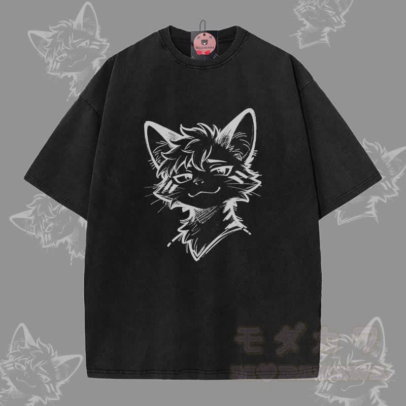 MODAKAWA Verspieltes Fuchsjungen-Grafik-Unisex-Vintage-T-Shirt - Schwarz - 5XL - image 2