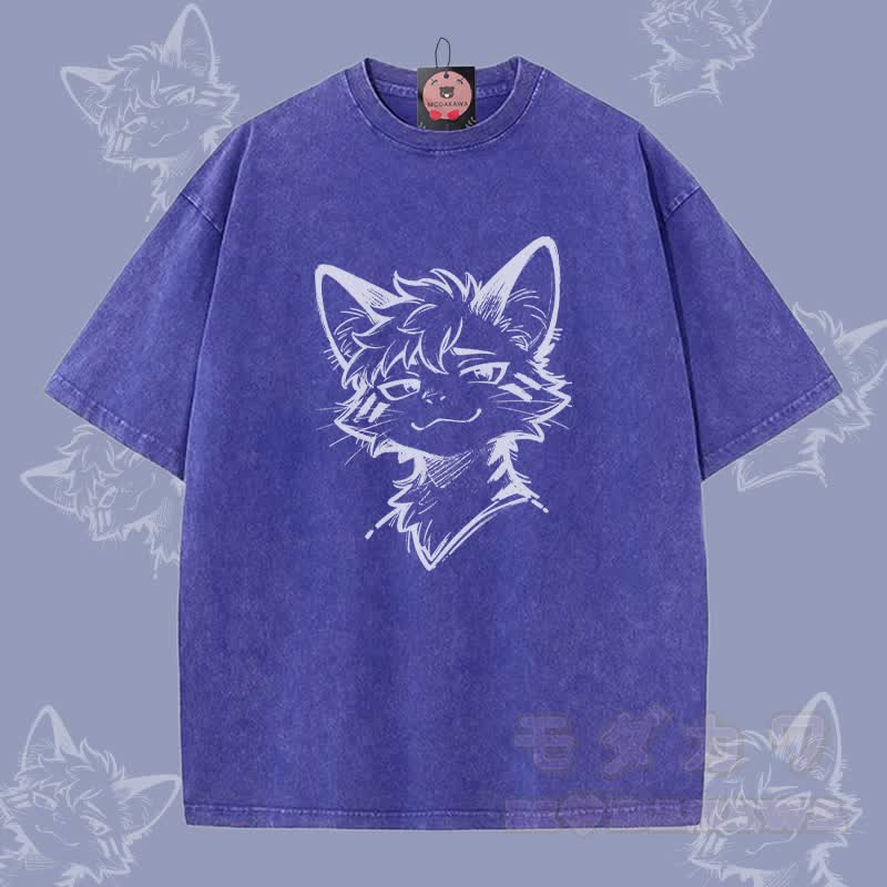 MODAKAWA Verspieltes Fuchsjungen-Grafik-Unisex-Vintage-T-Shirt - Blau - 5XL - image 1