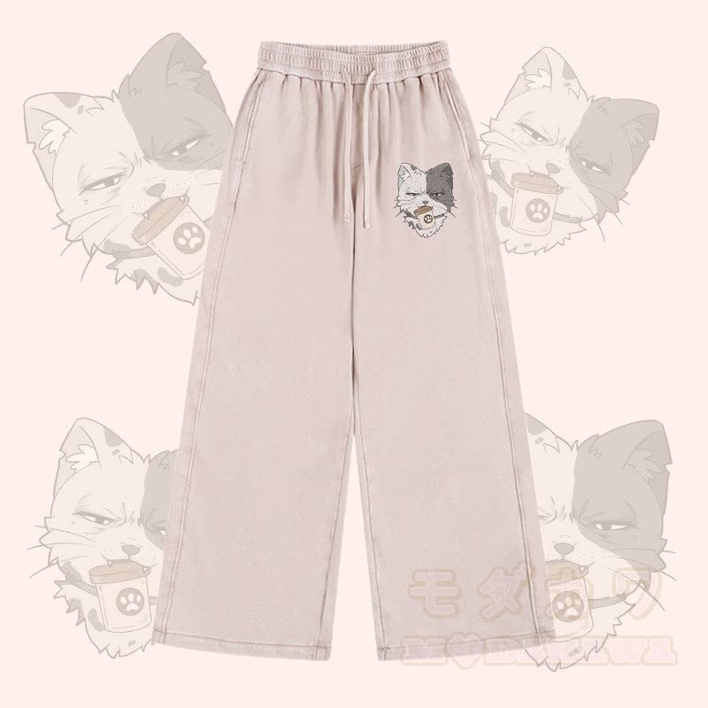 MODAKAWA Hose mit Katzenmotiv (Vintage-Waschung) und verstellbarem Saum - Aprikose - 2XL - image 1