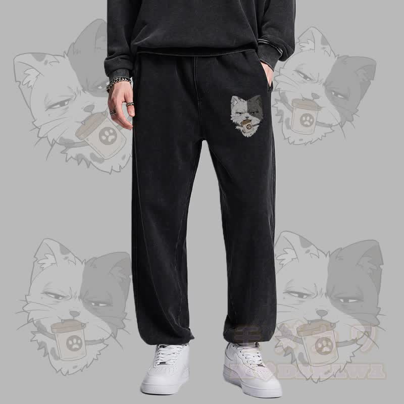 MODAKAWA Jogginghose mit Katzenmotiv und Dose im Vintage-Look - image 1