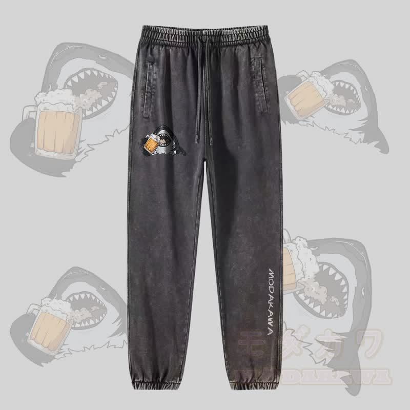 MODAKAWA Jogginghose mit Hai-Bier-Motiv im Vintage-Look - Dunkelgrau - 2XL - image 2