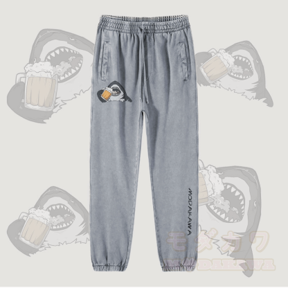 MODAKAWA Jogginghose mit Hai-Bier-Motiv im Vintage-Look - Grau - 2XL - image 3