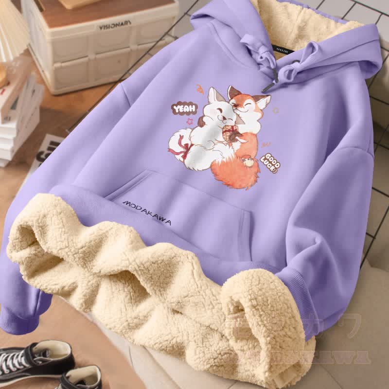 MODAKAWA Winterhoodie mit dickem Fleecefutter und Fuchsmotiv - Lila - 2XL - image 1