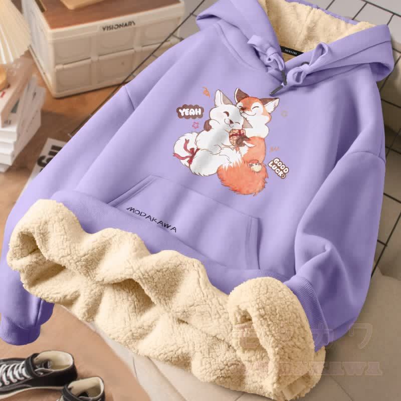 MODAKAWA Winterhoodie mit dickem Fleecefutter und Fuchsmotiv - Lila - 2XL - image 1