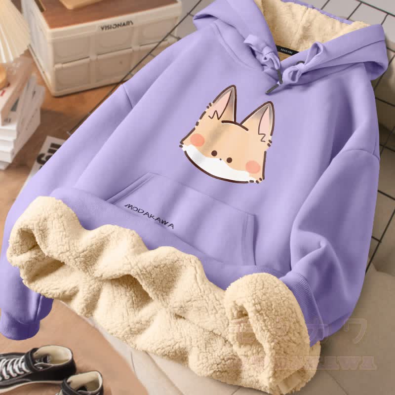 MODAKAWA Winterhoodie mit niedlichem Fuchsmotiv, dick gefüttert mit Fleece - Lila - 2XL - image 2