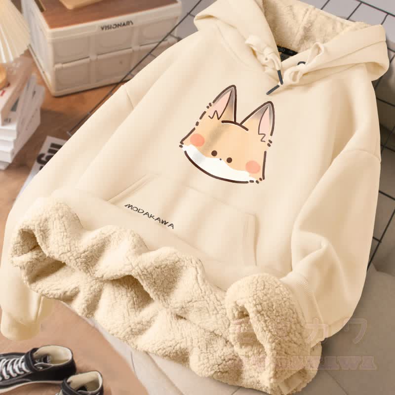 MODAKAWA Winterhoodie mit niedlichem Fuchsmotiv, dick gefüttert mit Fleece - Aprikose - 2XL - image 1