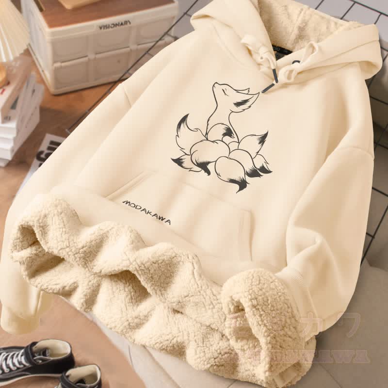 MODAKAWA Winter-Hoodie mit Mystic-Neunschwanzfuchs-Motiv und dickem Fleecefutter - Aprikose - 2XL - image 2