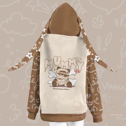MODAKAWA Kapuzenpullover mit Mumienbär-Motiv, Reißverschluss und langen Hasenohren - image 1
