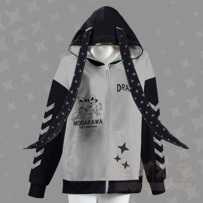 MODAKAWA DRAB Kapuzenpullover mit gereizter Katze, Reißverschluss und langen Hasenohren - Grau - 4XL - image 2