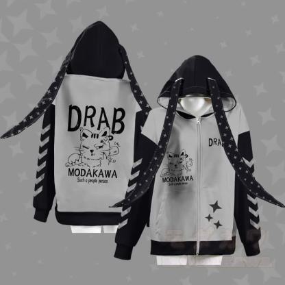 MODAKAWA DRAB Kapuzenpullover mit gereizter Katze, Reißverschluss und langen Hasenohren - image 3