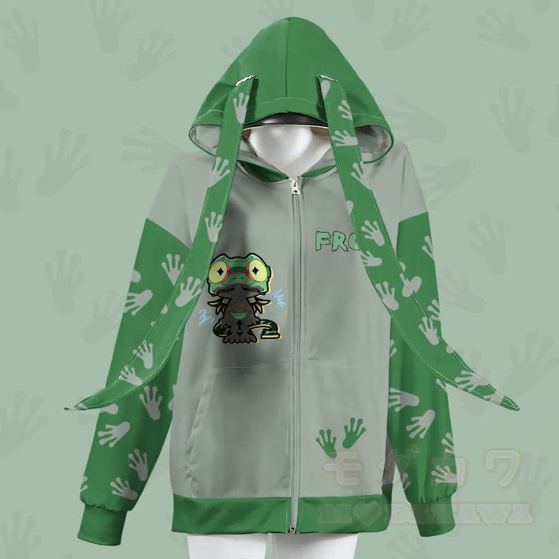 MODAKAWA Hoodie mit lustigem Froschmotiv, Reißverschluss und langen Hasenohren - Grün - 4XL - image 2