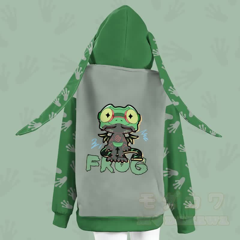 MODAKAWA Hoodie mit lustigem Froschmotiv, Reißverschluss und langen Hasenohren - image 1