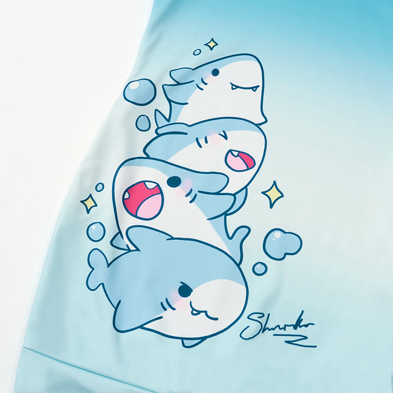 MODAKAWA Kapuzenpulloverkleid mit Farbverlauf und Hai-Motiv sowie Seitentaschen - image 2