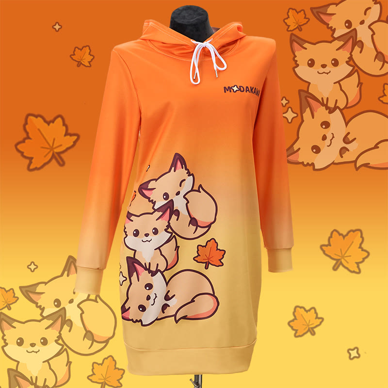 MODAKAWA Kapuzenpulloverkleid mit Fuchs-Farbverlauf und Seitentaschen - Orange - 4XL - image 1
