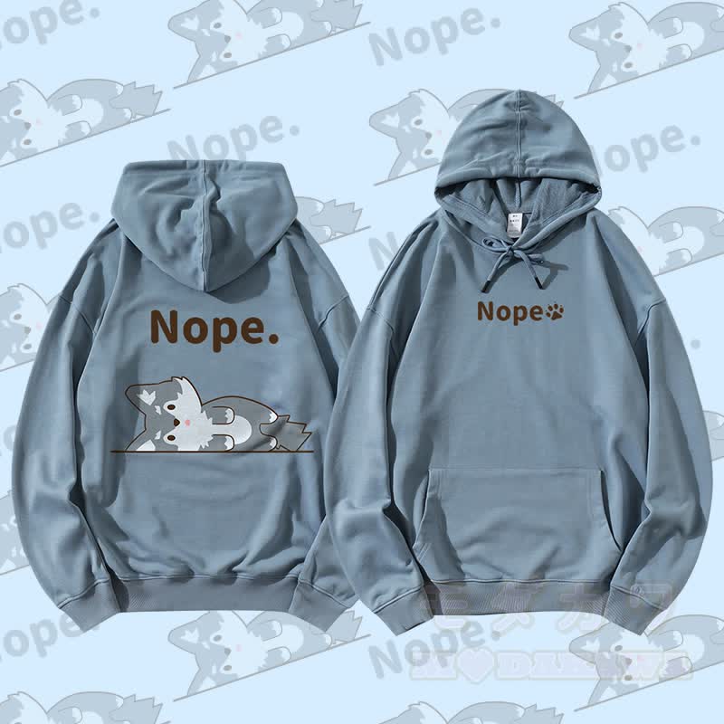 MODAKAWA Wolf Lying Flat Graphic Streetwear Pullover Hoodie - Staubiges Blau - 5XL - image 2