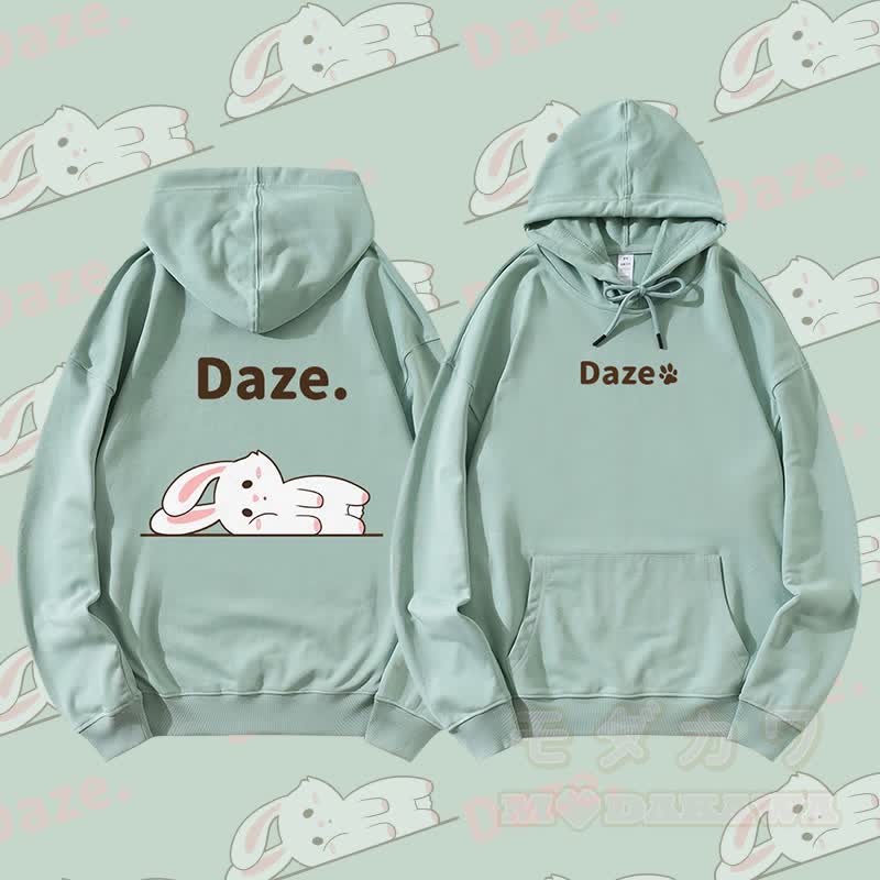 MODAKAWA Streetwear Pullover Hoodie mit Hasenmotiv und flach liegendem Aufdruck - Grün - 5XL - image 2