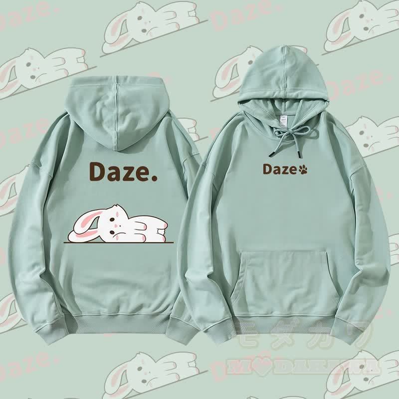 MODAKAWA Streetwear Pullover Hoodie mit Hasenmotiv und flach liegendem Aufdruck - Grün - 5XL - image 2