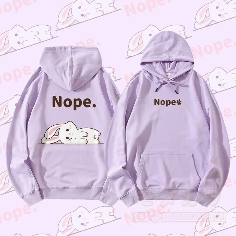 MODAKAWA Streetwear Pullover Hoodie mit Hasenmotiv und flach liegendem Aufdruck - Lila - 5XL - image 1