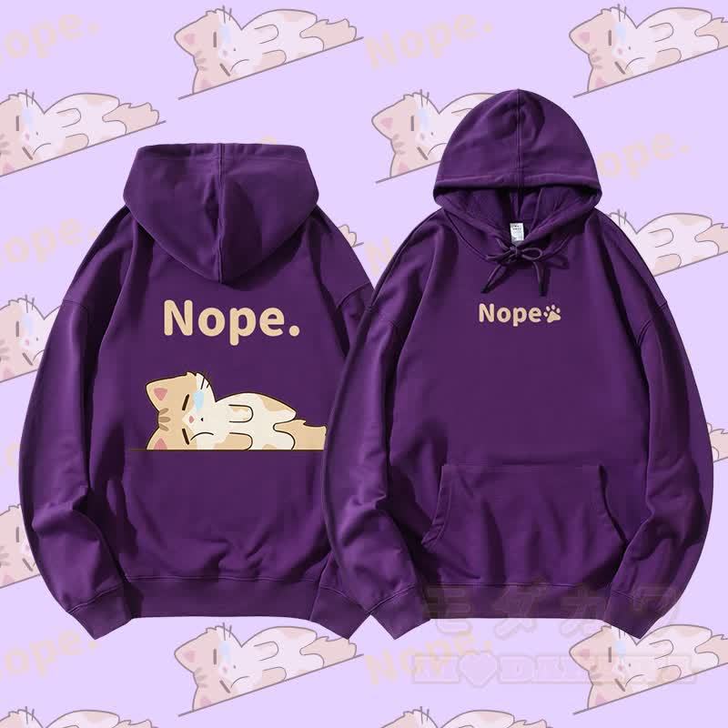 MODAKAWA Kitty Lying Flat Graphic Streetwear Pullover Hoodie - Dunkelviolett - 5XL - image 2