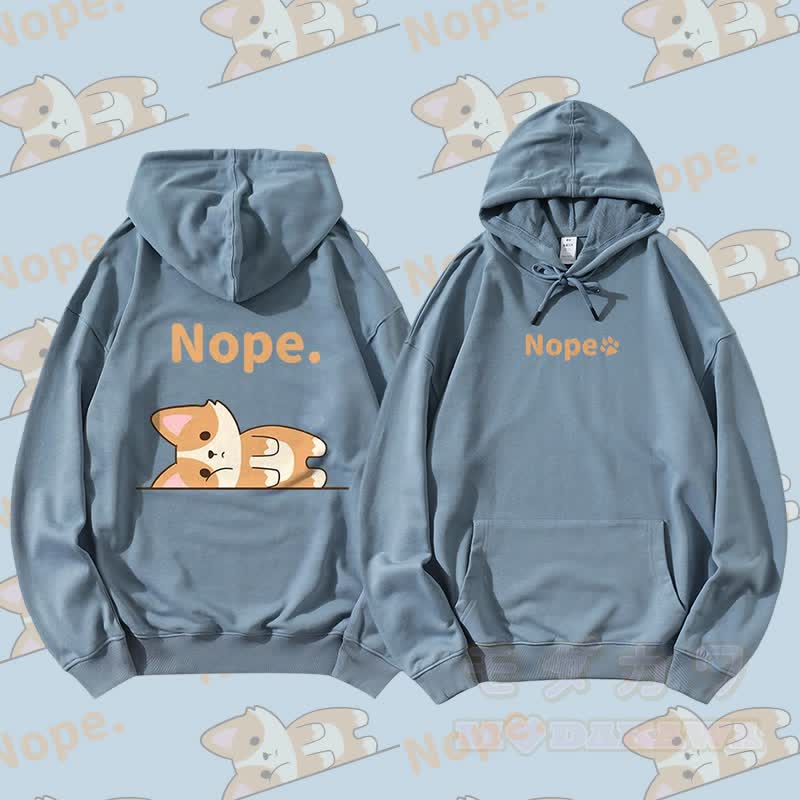 MODAKAWA Fox Lying Flat Graphic Streetwear Pullover Hoodie - Staubiges Blau - 5XL - image 2