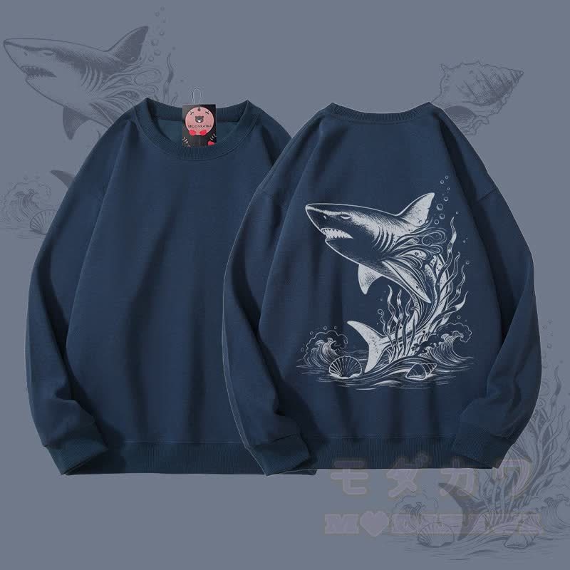 MODAKAWA Unisex-Sweatshirt mit Hai-Motiv - Staubiges Blau - 5XL - image 2
