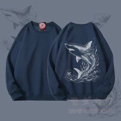 MODAKAWA Unisex-Sweatshirt mit Hai-Motiv - Staubiges Blau - 5XL - image 2