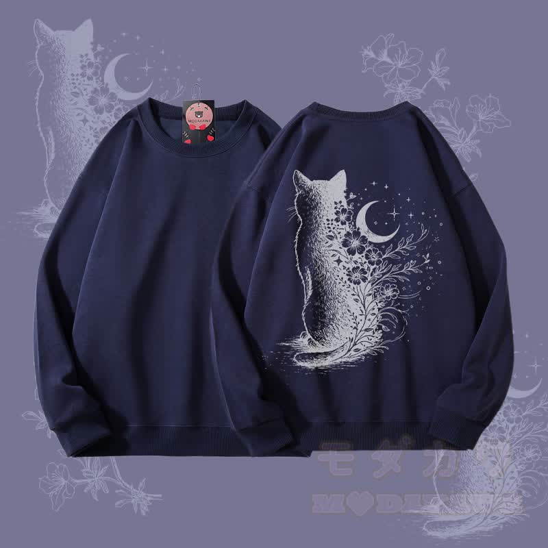MODAKAWA Unisex-Sweatshirt mit Mondkatzen-Grafik - Staubiges Blau - 5XL - image 2