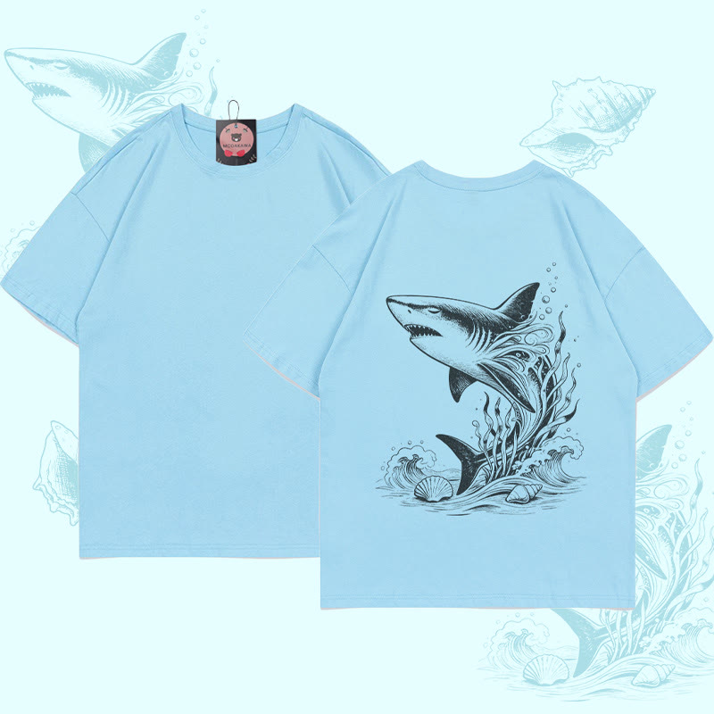 MODAKAWA Ocean Shark Grafik-T-Shirt - Blue - 5XL - image 1