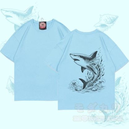 MODAKAWA Ocean Shark Grafik-T-Shirt - Blau - 5XL - image 1