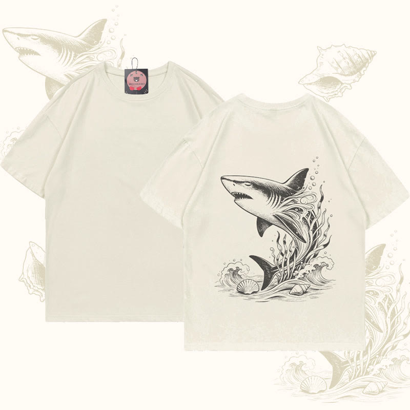 MODAKAWA Ocean Shark Grafik-T-Shirt - Beige - 5XL - image 3
