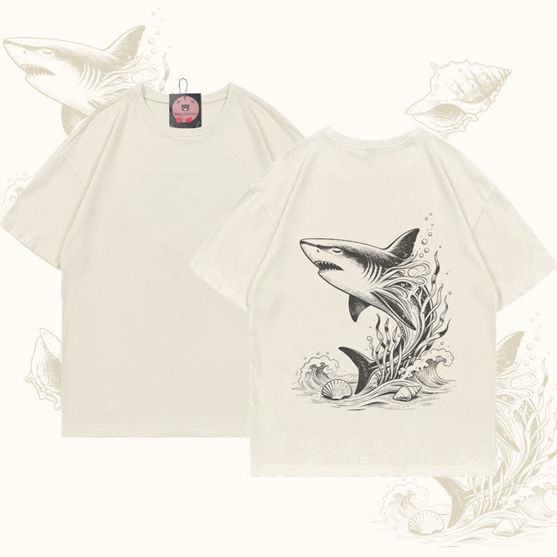MODAKAWA Ocean Shark Grafik-T-Shirt - Beige - 5XL - image 3