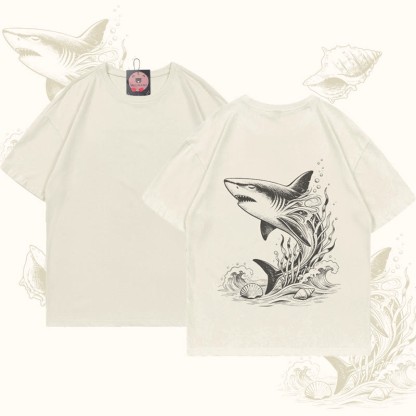MODAKAWA Ocean Shark Grafik-T-Shirt - Beige - 5XL - image 3