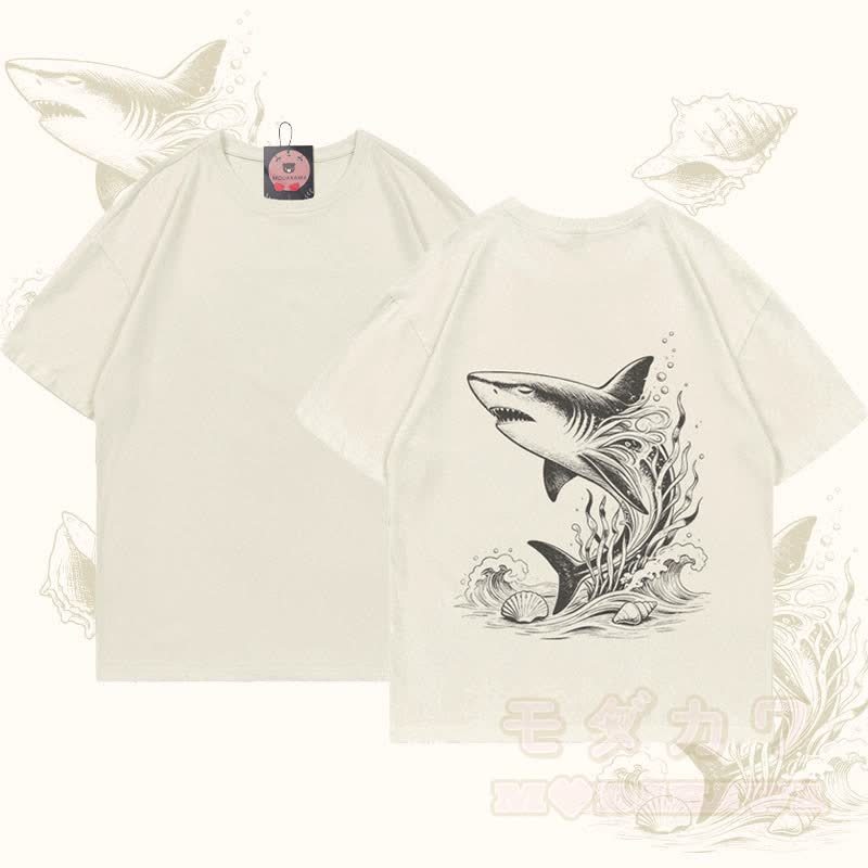 MODAKAWA Ocean Shark Grafik-T-Shirt - Beige - 5XL - image 3