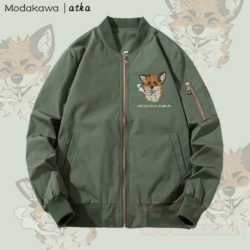 MODAKAWA X atka Fox Smoking Graphic Zip Up Outerwear Jacket - Verdickt - Grün - 4XL - image 2