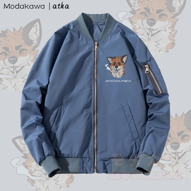MODAKAWA X atka Fox Smoking Graphic Zip Up Outerwear Jacket - Verdickt - Blau - 4XL - image 1