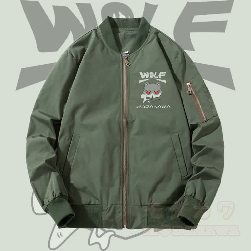 MODAKAWA Smoking Wolf Graphic Zip Up Outerwear Jacket - Verdickt - Grün - 4XL - image 1