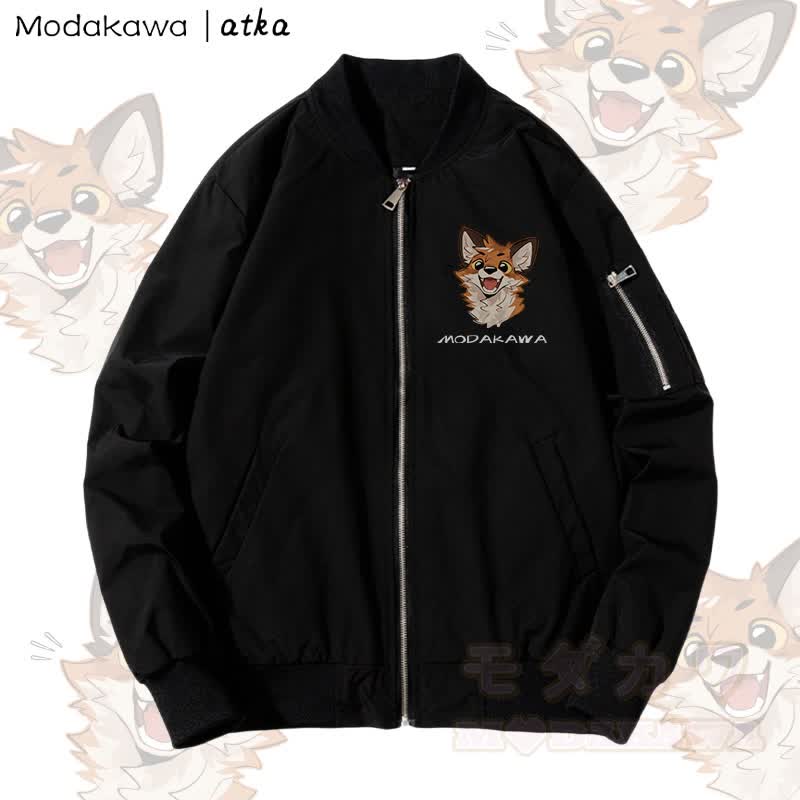 MODAKAWA X atka Cheerful Fox Graphic Zip Up Outerwear Jacket - Verdickt - Schwarz - 4XL - image 4