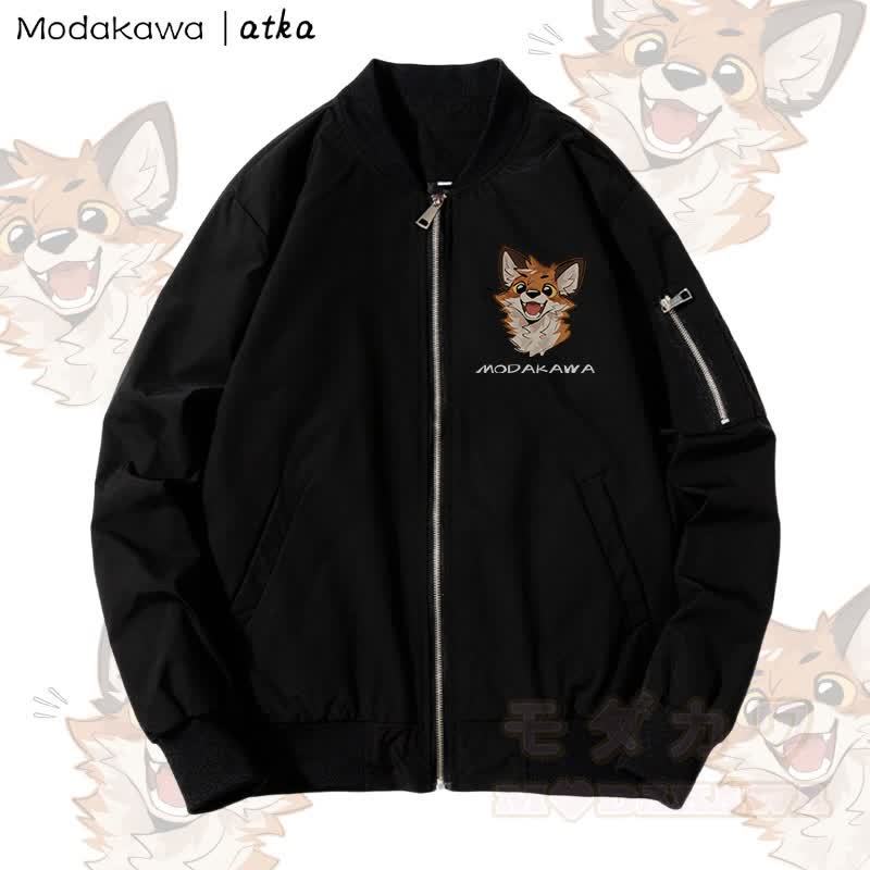MODAKAWA X atka Cheerful Fox Graphic Zip Up Outerwear Jacket - Verdickt - Schwarz - 4XL - image 4