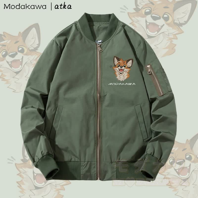 MODAKAWA X atka Cheerful Fox Graphic Zip Up Outerwear Jacket - Verdickt - Grün - 4XL - image 2