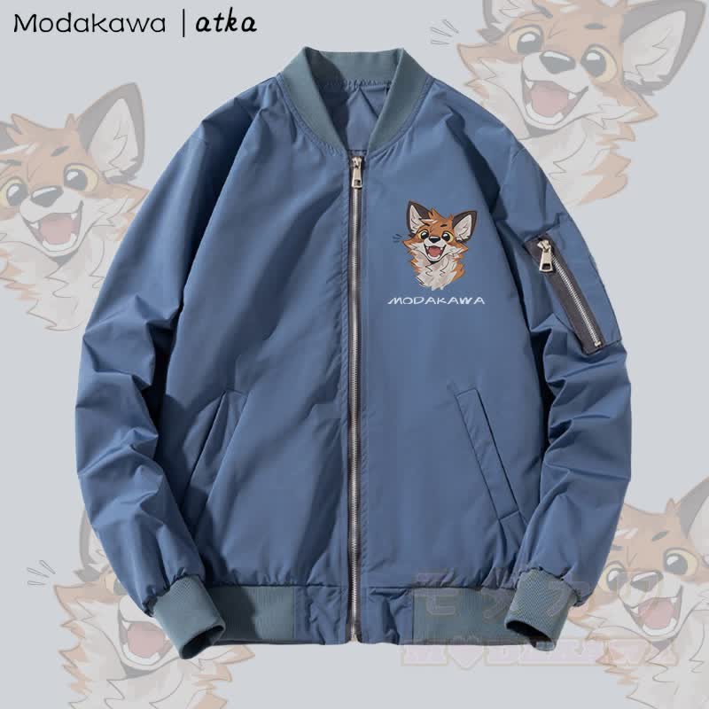MODAKAWA X atka Cheerful Fox Graphic Zip Up Outerwear Jacket - Verdickt - Blau - 4XL - image 1