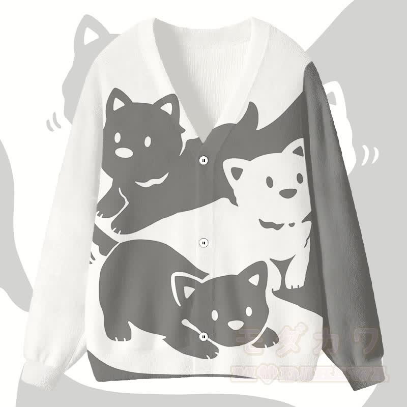 MODAKAWA Cardigan Top mit Farben -Welpenmotiv - Grau - 4XL - image 1