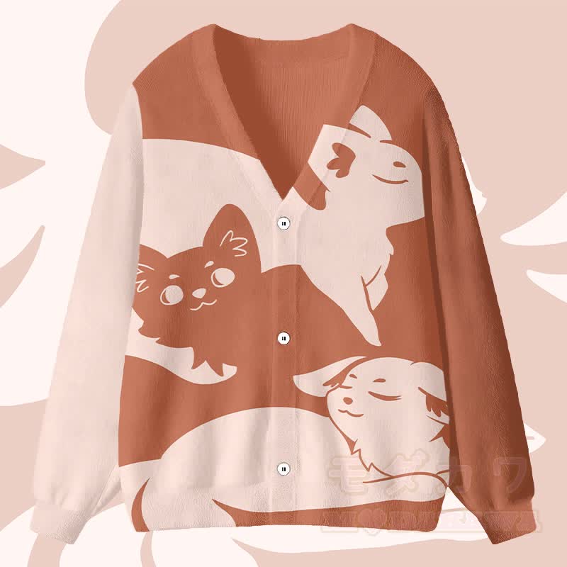 MODAKAWA Cardigan Top mit Farben -Fuchsgrafik - Orange - 4XL - image 1