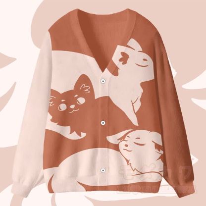 MODAKAWA Cardigan Top mit Farben -Fuchsgrafik - Orange - 4XL - image 1