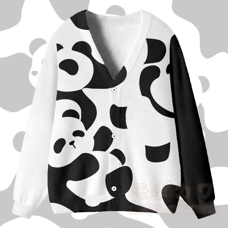 MODAKAWA Cardigan Top mit Panda-Motiv in Farben Optik - Weiß & Schwarz - 4XL - image 1