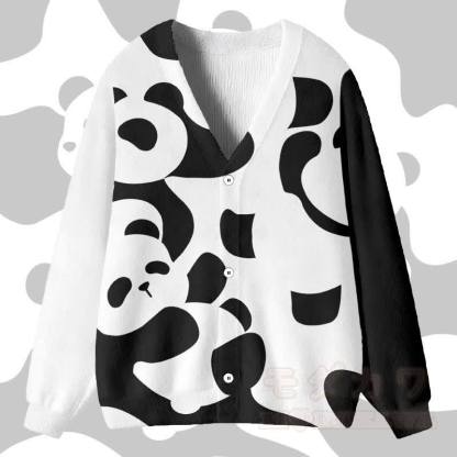 MODAKAWA Cardigan Top mit Panda-Motiv in Farben Optik - Weiß & Schwarz - 4XL - image 1