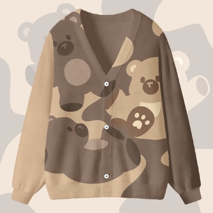 MODAKAWA Cardigan Top mit Farben -Bärengrafik - Brown - 4XL - image 1