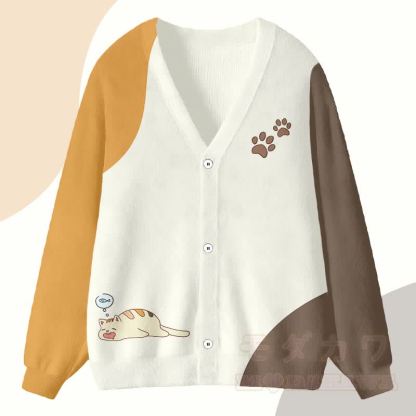 MODAKAWA Farben -Cardigan-Top mit Schlafkätzchen-Grafik - Beige - 4XL - image 1