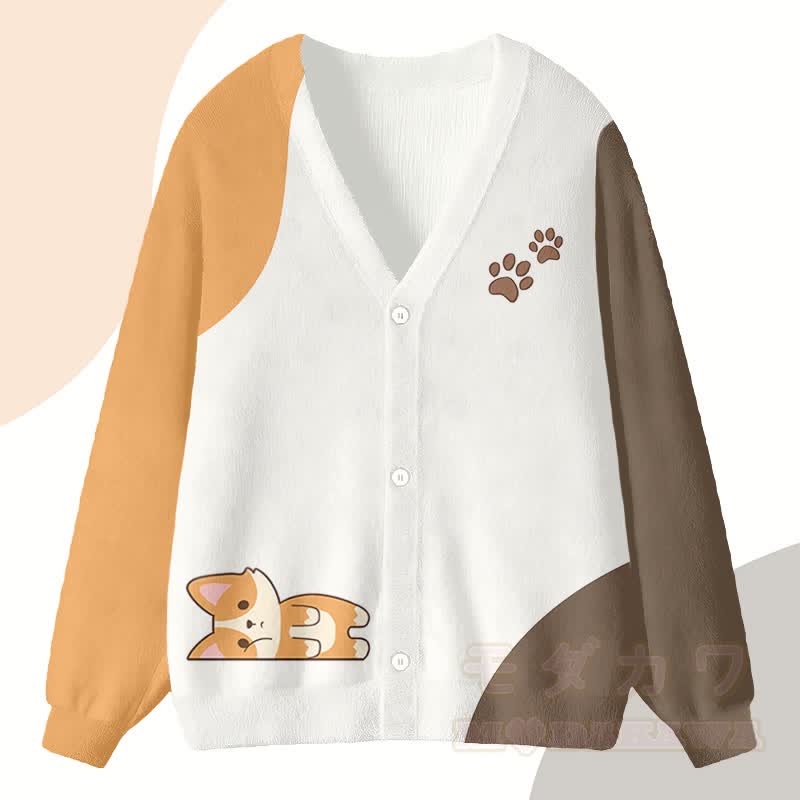 MODAKAWA Farben Block Fox Liing Flat Graphic Cardigan Top - Beige - 4XL - image 1